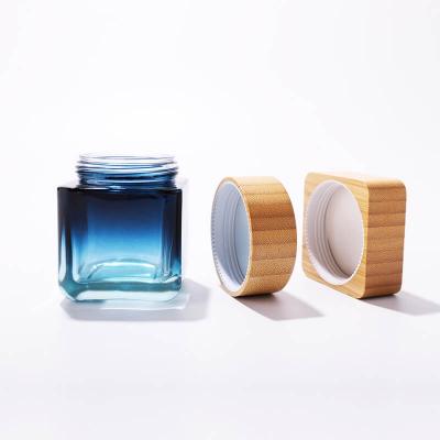 Customized color bamboo cover 100g cosmetic glass jar