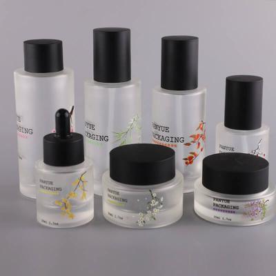 New design frosted clear glass bottle set 3D printing in skincare cosmetic packaging