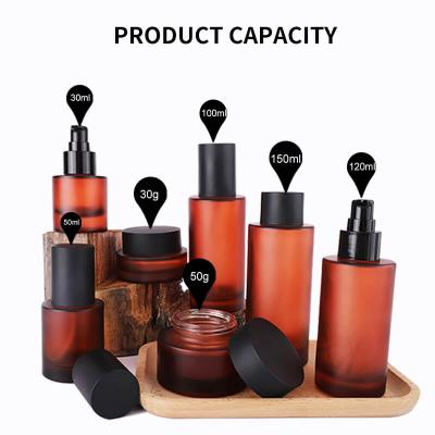 Ready Sale Flat Shoulder Amber Cosmetic Glass Bottle Set