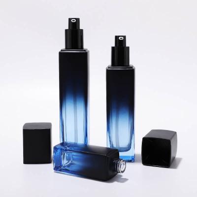 Luxury  empty square cosmetic face lotion cream glass bottle jar package set with spray pump