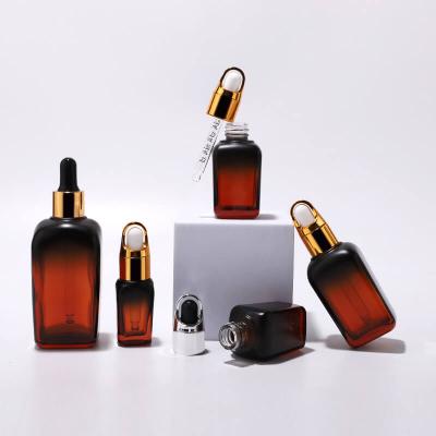 Color Coating Empty Gradient Amber Glass Dropper Bottle