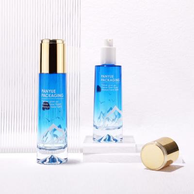 Colored Cylinder Gradient blue Glass Cosmetic Container Glass Bottle Set For Cream Lotion Serum Skincare Packaging