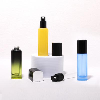 Square transparent colorful glass lotion pump bottle