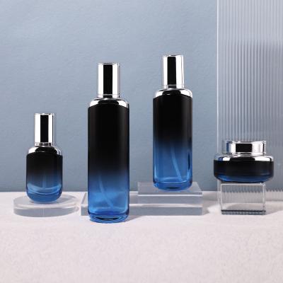 Oblate glass bottle jar set with shoulder cover for cosmetic packaging
