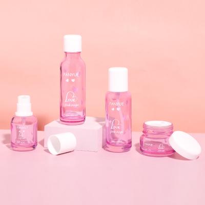 1-4 OZ Pink Round Shouldered Cosmetic Glass Bottle and Jar