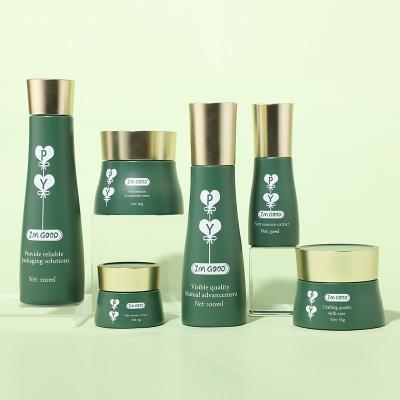 Green cosmetic glass bottle set