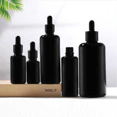 Black dropper cosmetic glass bottle set