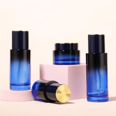 Threaded Lid Gradient Blue Glass Cosmetic Bottle