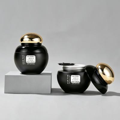 Black Round Cosmetic Cream Jar Gold Lid