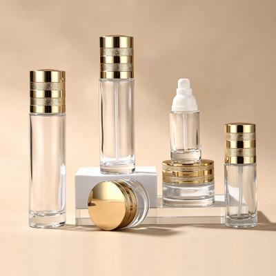Clear Glass Cosmetic Set with Gold Lid